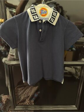 Navy Polo Shirt with Contrast Logo Collar - Kids